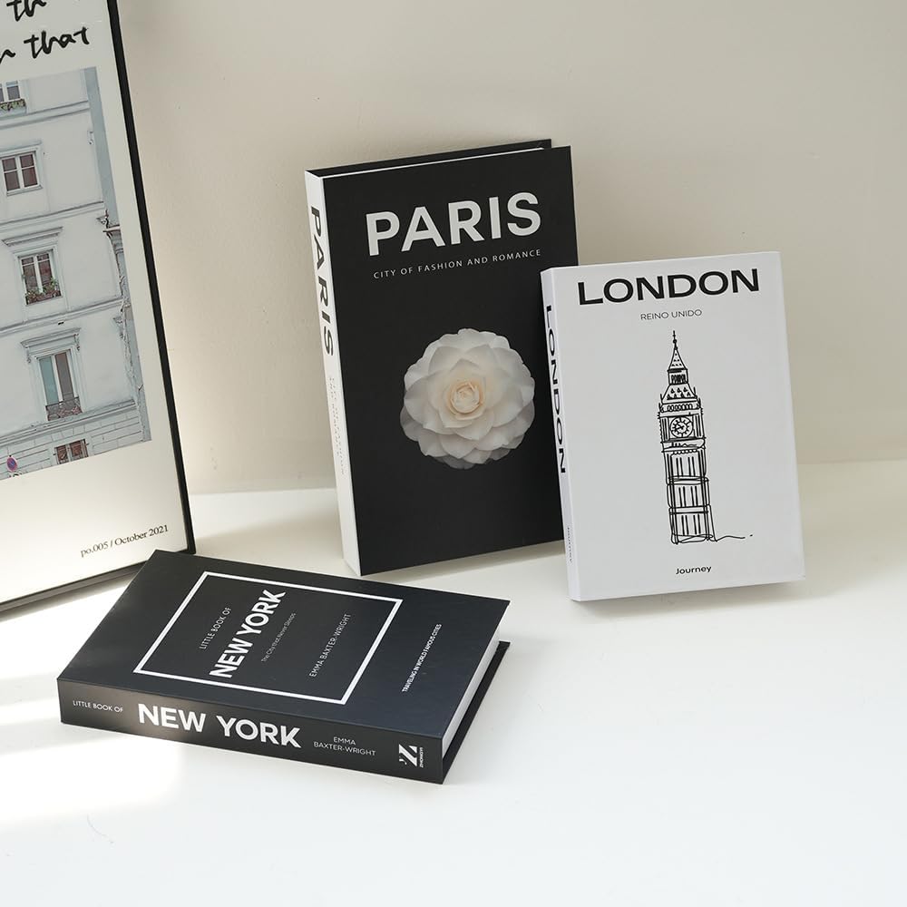 3 Pcs Fashion Decorative Books Set for Home Decor,Modern Faux Books,Decor for Coffee Tables,Bookshelves,Room Accents,Entryway,Nightstand,Display Props,Totel Decorating (3-Mix-Parisnewyorklondon-Ca)