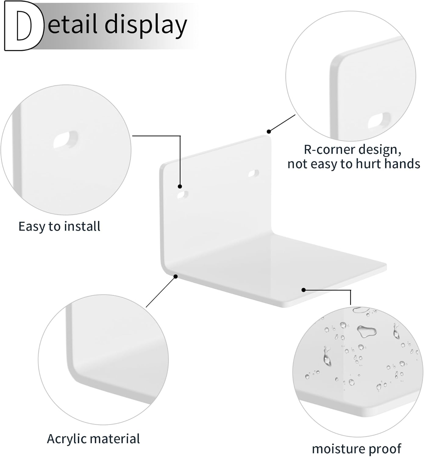 4 Inches White Small Wall Shelves Set of 2, Acrylic Small Floating Mini Shelf for Speaker, Plants, Digital Clock, Security Cameras, Heavy Duty, 2 Pack