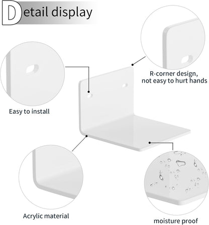 4 Inches White Small Wall Shelves Set of 2, Acrylic Small Floating Mini Shelf for Speaker, Plants, Digital Clock, Security Cameras, Heavy Duty, 2 Pack